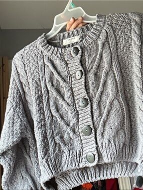 Zenana Outfitters Light Gray Cable Knit Button-Front Cardigan